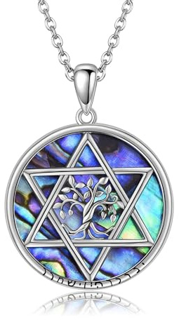 DAYLINLOVE Collar judío de estrella de David de plata de ley 925 con colgante de árbol de la vida, collar judeo cristiano, religioso, estrella de David, joyería religiosa, regalos religiosos para