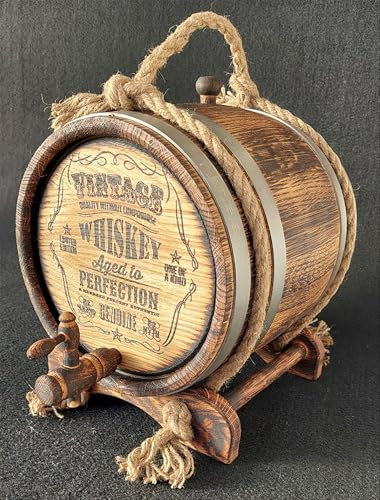 Genérico Barrica de Roble Vintage de Primera Calidad de 3, 5, 10 o 15 l para añejar Vino, Ron, Whisky y Cerveza Hombres, Padres o Amigos en una Boda. (Wintage Whiskey grabada, 5 litros)