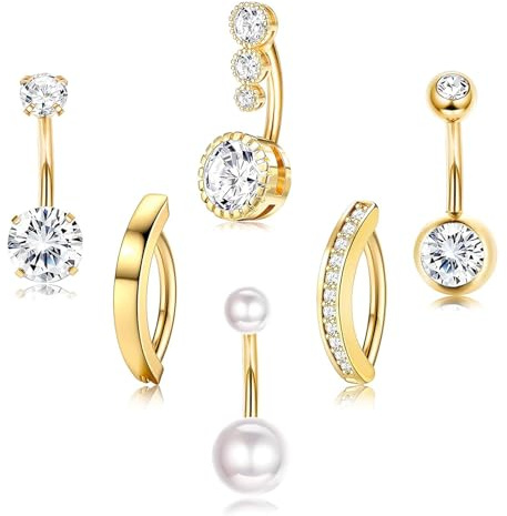 agogue 6 piercings para el ombligo dorado, de acero quirúrgico, para el ombligo, para el ombligo, adecuado para mujer