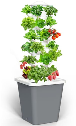 LYCereal Hydroponics Growing System, 30-Plant Indoor Hydroponic Tower with Timer and Pump System, Plants Germination Kit, Vertical Hydroponic System for Gardening Lover (No Seed)