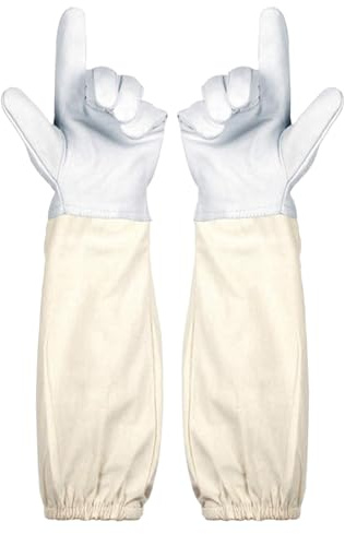 ERMWALR Beekeeping Gloves for Men and Women Goatskin Protective Gloves for Beekeepers Protective Gloves with Breathable Long Sleeves (White, L)
