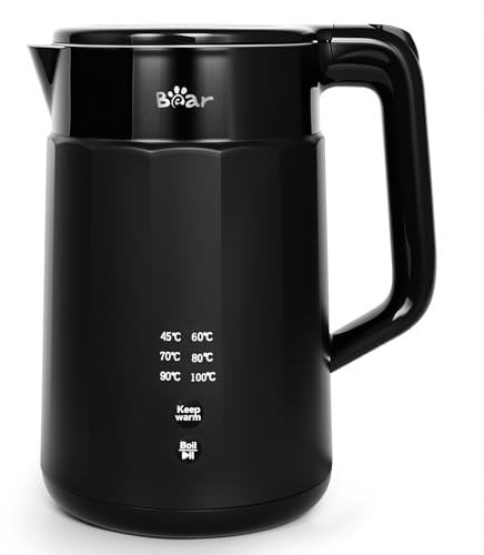 Bear Electric Kettle 1800W-2200W 1.7L 45°C ~ 100°C Kettle with 6 Temperature Controls, Automatic Shut-Off and Keep Warm Function, 304 Stainless Steel, Dry Protection, BPA Free Smart Fast B