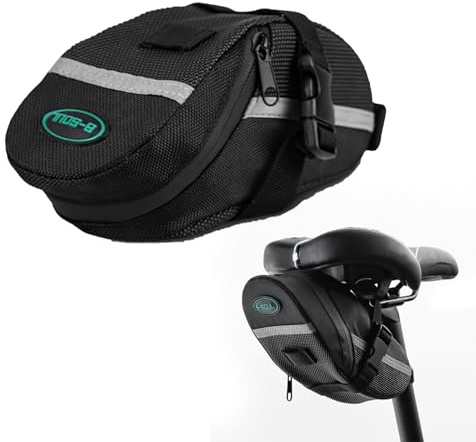 CHUANFU Sacoche de Selle Vélo, Sac de Arrière Vélo Universelle, Étanche Extensible, Paquet sous Siège Bandes Réfléchissantes, Road Pack pour Route de VTT BMX MTB, Noir