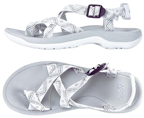 Viakix Womens Walking Sandals: Cute Stylish Comfy Athletic Sport Outdoor Hiking Sandal for Trekking Water Wide Width Beach, White 8