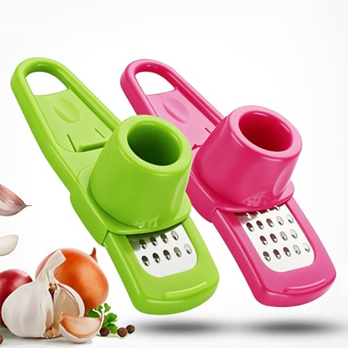 2-Pack Garlic & Ginger Grinder -Stainless Steel Garlic Chopper with with Stainless Steel Blades, Ergonomic Hand-Cranked Masher for Ginger Roots, Quick-Clean Garlic Slicer for Kitchen