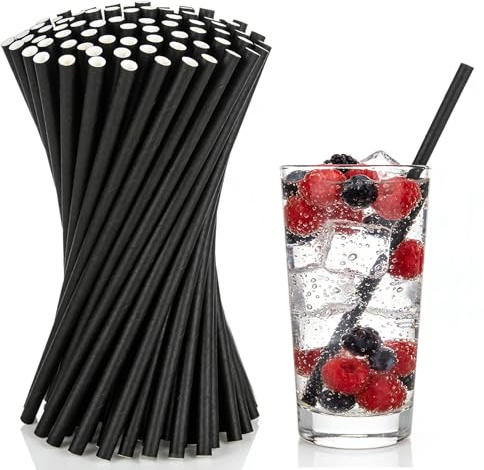 600 Stück Strohhalme Papier, 19,7 cm x 0,6 cm Schwarz Papierstrohhalme, Biologisch Abbaubare Papier-Rührstäbchen/Strohhalme, Cocktails Trinkhalme für Haushalte Bars Restaurants und Partys