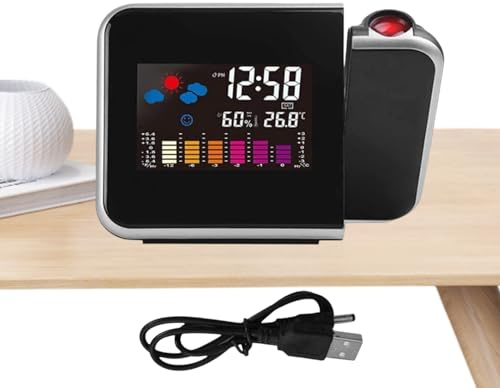 Orologio Sveglia Con Proiettore - Orologio Di Proiezione A 180 ° C, Termometro Igrometro Digitale, Display Luminoso Chiaro | Monitor Di Monitoraggio Del Interno Per Camera Da , Soffitto