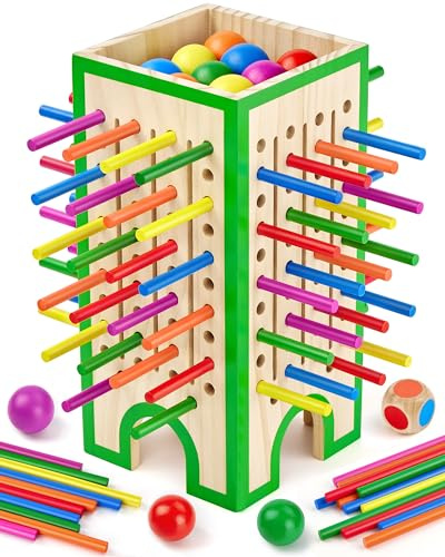Piunemky Montessori Toy, Educational Family Board Game with 42 Colourful Wooden Sticks & 12 Balls, Brain Training Math Game for Boys Girls Ages 3+, Perfect for Birthday Gifts