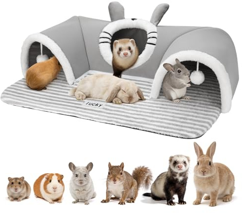 Sbayool 3-Way Rabbit Tunnel Bed, Guinea Pig Tunnel, Gray L Size