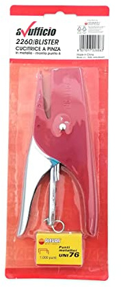 Alevar Blister Cucitrice a Pinza in Metallo + Scatola 1.000 Punti, Formato 15x1,7x7,8 cm, Monta Punto 6, Colore Rosso
