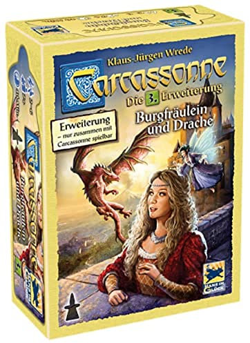 Hans im Glück, Carcassonne – Burgfräulein und Drache, 3. Erweiterung, Familienspiel, Brettspiel, 2-6 Spieler, Ab 7+ Jahren, 40+ Minuten, Deutsch