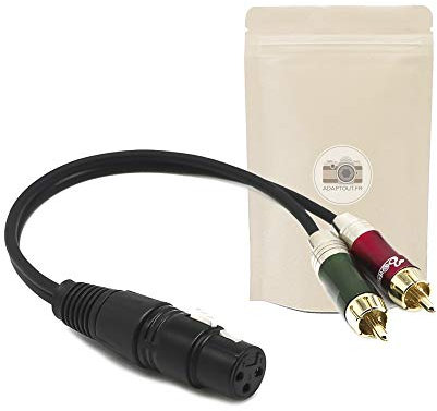 Cavo Adattatore da Spina XLR Femmina Stereo con 3 poli verso 2 spine RCA Maschio Mono - Connettore audio in metallo e ABS resistente - placcato oro 18K- Adaptout marca francese