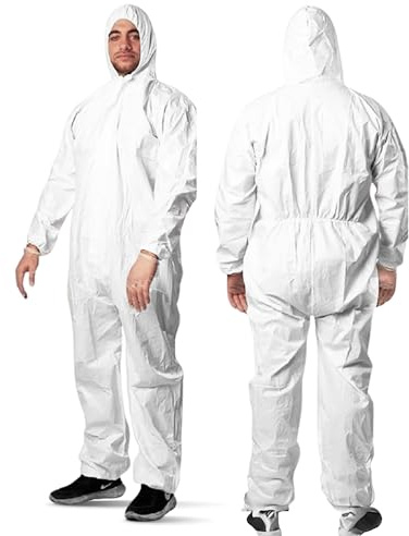 Hygea Natural Lightweight Disposable Coveralls with Hood - Waterproof Protective Suit for Painting, Cleaning, Construction & Spray Foam Insulation - Durable Full Body Protection - 1 Pack (Large)