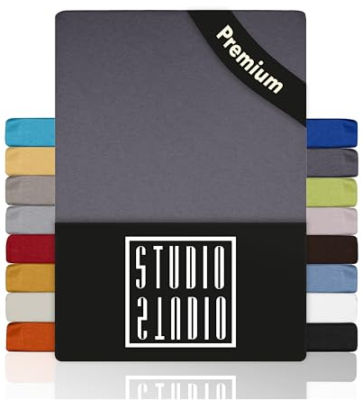 STUDIO Premium Spannbettlaken 180x200cm, 180x220cm, 200x200cm & 200x220cm – Jersey-Spannbetttuch aus 97 % Baumwolle & 3 % Elastan – Grau – Öko-Tex Zertifiziert, bügelfrei – für Matratzen 15–35cm