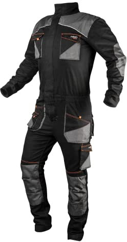 NEO TOOLS HD Slim Arbeitsoverall, 60% Baumwolle, körpernah, Taschen, profilierte Ellbogen und Knie, elastischer Bund, Knietaschen, dreifach genähte Nähte, Beinverlängerung, reflektiere (XXXL)