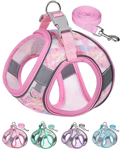 Aecllcea Dog Harness for Small Medium Dogs No Pull, Cat Harness and Leash Set, Step in Puppy Harness. (Pink, XS)