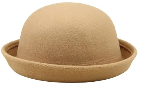 Cozylkx Cappelli Derby Rotondi per Bambini Ragazze Ragazzi Cappello a Secchiello Panama con Tesa Arrotolata Cappello a Bombetta Rotondo Elegante in Feltro di Lana, Circonferenza della Testa 54 cm