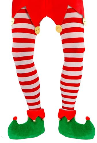 W WIDMANN MILANO Party Fashion - Leotardos de hombre, a rayas, 70 DEN, verde-rojo, duendes, Papá Noel, Navidad