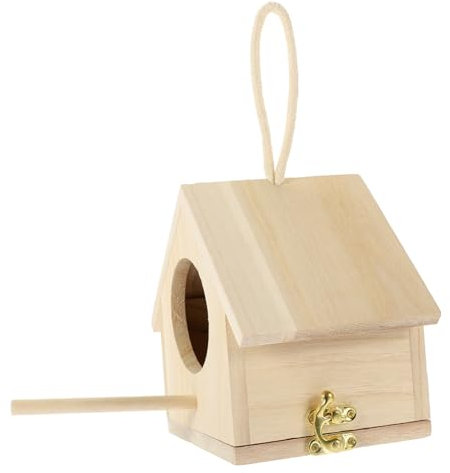 BESPORTBLE Ornamento Casita para Pájaros De Madera A Cuadros Decoración Colgante Cabaña De Troncos De Madera Cónica De Tamaño S Decoración Amaderada