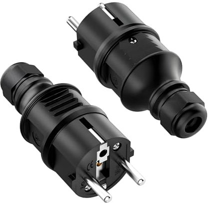 Oblinple 2 Stücke Schuko Stecker 250V 16A, Schukostecker Schutzkontaktstecker mit Knickschutz, Stromstecker Winkelstecker mit Zugentlastung Netzstecker für Innen Außenbereich Schwarz