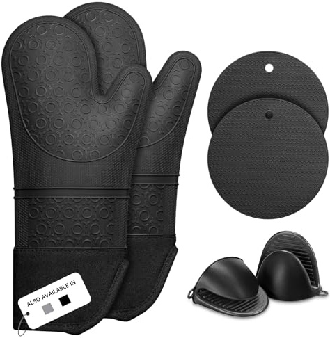 Sopito Silicone Oven Gloves, Anti-slip Oven Mitts for Kitchen, Black
