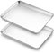 Baking Tray Set of 2, Bastwe Stainless Steel Oven Trays, Rectangle Baking Sheets Pans Perfect for Cooking Serving, Non Toxic & Rust Free, Mirror Finished & Dishwasher Safe (10.4 x 8 x 1 inch)
