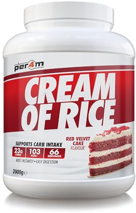 Per4m Protein Cream of Rice | Easy-to-Digest Complex Carbohydrate | Gluten-Free, Plant-Based Smooth Rice Porridge | Ideal Pre Post-Workout (2kg, Red Velvet Cake)