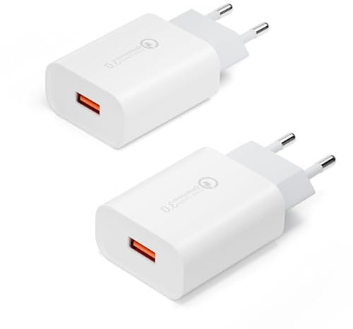 2 Pack 18W Cargador Carga Rapida Enchufe USB, Cabeza Cargador Movil USB Adaptador para Samsung Galaxy S21 S20 S10 S9 S8 A55 A54 A53 A40 A35 A25 A15 Note 8/9, iPhone, Xiaomi Redmi, Huawei, Google