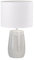 Tischlampe mit Keramikfuß Beige & Leinenschirm Weiß, 39cm groß