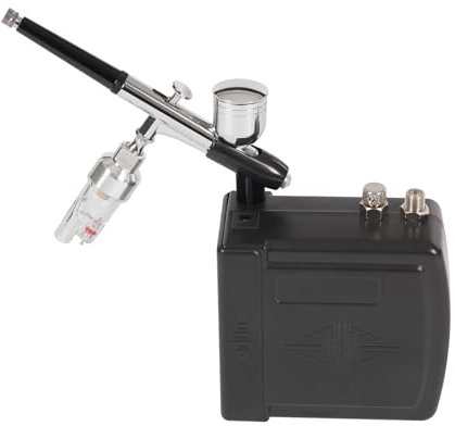 LENDISIY Set aerografo con compressore, kit di compressore multifunzione a doppia azione, 2 – 15 PSI, set di pennelli ad aria portatile per modellismo, tatuaggi, torte, tanning e altro ancora (nero)