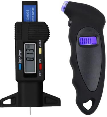 Digital Tyre Pressure Gauge 150 PSI & Tyre Tread Depth Gauge - LCD Display for Cars, Trucks, Motorbikes & Bicycles - Backlit Screen, Non-Slip Grip, 0-25.4 mm Tread Depth Measurement Tool