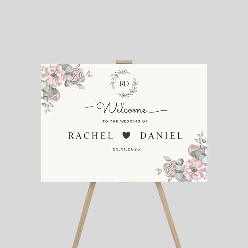 Personalised Floral Wedding Welcome Entrance Large Sign Board – Perfect for Couples Engagement, Reception Foam Board (A3 Warm White)
