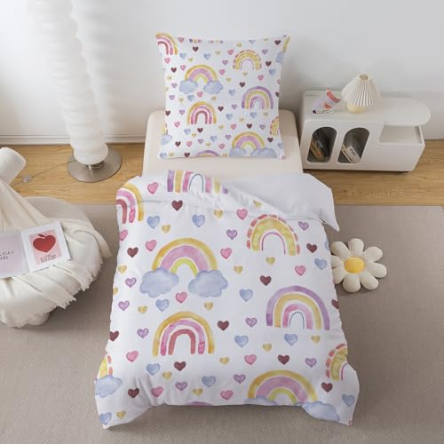 ZTYROLJ Biancheria da letto arcobaleno 135 x 200 cm, per ragazze e bambini, in morbida microfibra copripiumino con chiusura lampo, traspirante, arcobaleno, biancheria da letto per bambini con federa