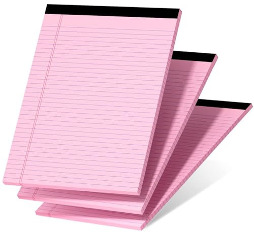 3 Pcs Legal Pads 8.5 x 11 Pink Note Pads 8.5 x 11 Notepad 30 Sheets/Pad, Micro Perforated Writing Pads Color Lined Paper College Ruled Pad of Paper Notebook To-Do List for Office & School Supplies