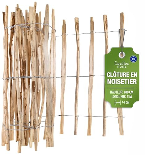 Creative Home Staketenzaun 100cm hoch und 5m lang | Haselnusszaun | Rollzaun | Lattenabstand 7-9 cm | Gartenzaun Holz Holzzaun | Zaun Garten Ideal als Rasenkante Blumenbeet Umrandung aus Haselnuss