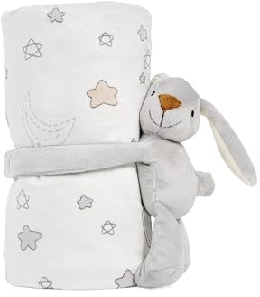 CREVENT - Manta de Agradable Forro Polar, Suave y cálido, para recién Nacidos y niños pequeños, Regalo para Fiesta de Bienvenida de bebé, Tejido de visón + Conejito, 75 x 100 cm