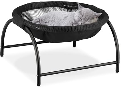 Relaxdays Letto Amaca per Gatti, Cani Piccoli, Cuccia Rialzata Animali Domestici, Lettino a Rete HLP: 25x44x42 cm, Nero