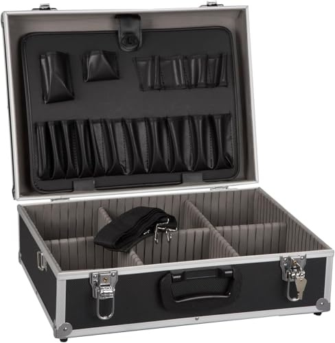 Valigetta Porta Attrezzi per Elettricista in Alluminio 455X330X150mm con Spigoli Vivi 6 Scomparti individuali Cassetta degli Attrezzi, organizer, valigetta vuota Resistente Durevole Organizzata