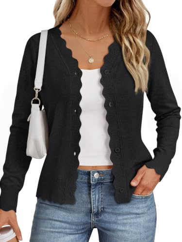 LILLUSORY Womens Lightweight Cardigan Long Sleeve Sweaters Black M