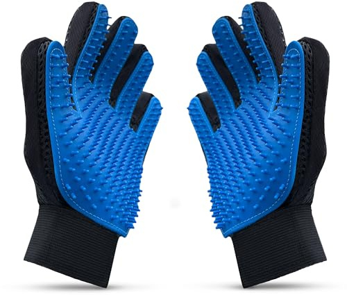 Pet Hair Removal Glove – Grooming Gloves for Dogs & Cats | Cat Brush & Dog Hair Remover for Bath Shedding | Deshedding Mitt with 260 Silicone Tips for All Fur Types | 1 Pair (Blue)