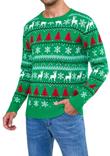 Gyabnw Jersey Navidad Hombre Suéter de Navideño para Familia Invierno Redondo Manga Larga Christmas Sweater Pullover de Punto Regalo Navideño
