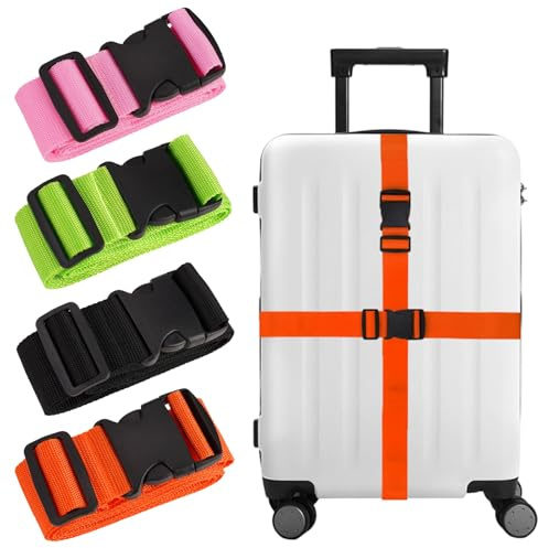 4 Pièces Ceinture Valise Voyage Sécurité, Sangles à Bagages avec Boucles, Sangles de Bagage Réglables avec Boucle, Sangles de Bagages pour Valises, pour Voyage (Orange, Vert, Noir, Rose)