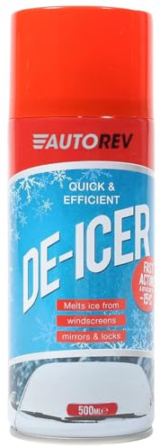 Auto Rev De Icer 500ml Spray, Fast Acting Ice & Frost Remover for Vehicle Windscreens, Mirrors, Locks, Quickly Melts Ice & Frost, Effective Down to -15°C, Winter Car Essential