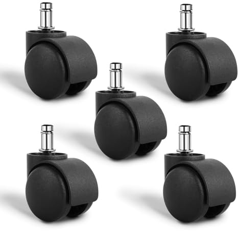 HUZNA Juego de 5 Ruedas para Sillas de Oficina 11 mm x 22 mm,Goma Suaves y Silencioso 360 Grados Rotación,para Silla Oficina,Gaming, Diseño de Rueda Doble,Fácil Instalación Sin Herramientas