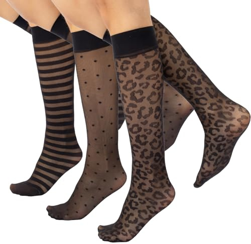 CALZITALY 3 Paia Calzini velati donna, Gambaletti a fantasia assortiti, Taglia Unica, Made in Italy (IT, Testo, Taglia unica, Regular, Regular, Gambaletti - Pois, Righe, Animalier Leopardo - Nero)