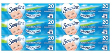 SOUPLINE Voiles Sèche-Linge Adoucissants Grand Air, Parfume le Linge de Maison, Parfum Longue Durée,Complément Idéal à Votre Lessive et à Votre Adoucissant Linge, 120 Lingettes Soupline Grand Air
