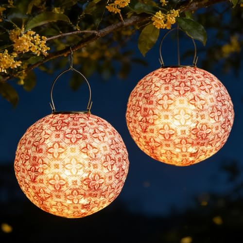 Lanterne Solaire Exterieur Jardin,2 Pièces Lanterne Solaire Lampions 25cm