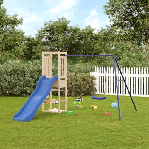 mzdioop Torre de juego de madera de pino tratada a presión con columpio, tobogán ondulado, caja de arena y estructura de escalada para jardín y parque infantil, resistente juguete de jardín para niños
