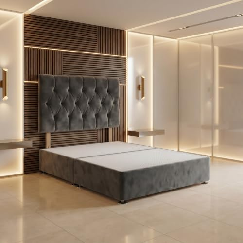 Bed Centre Charcoal Plush Fabric Divan Base Plus Matching Headboard3ft 4ft 4ft6 5ft 6ft (4FT (Small Double))