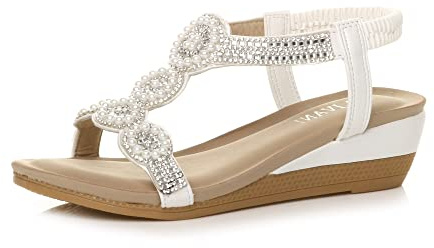 AJVANI mid wedge heel diamante t-bar elastic slingback sandals size 4 37